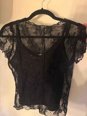 Sheer Black Lace Crop Top - Women's Fashion Tee